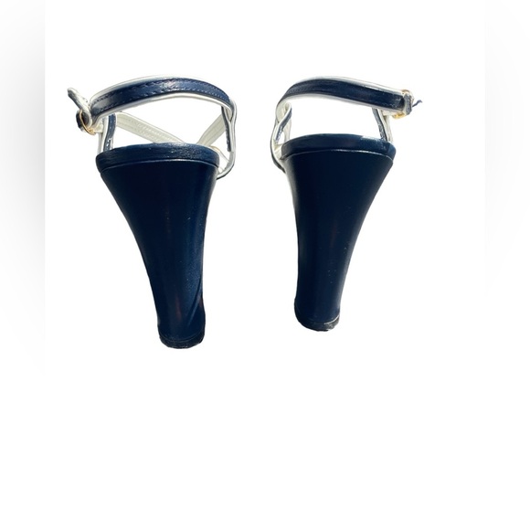 Vintage Italian Golo Navy and White Strappy Slingback Heels, Size 8AA (Narrow) - Picture 5 of 8